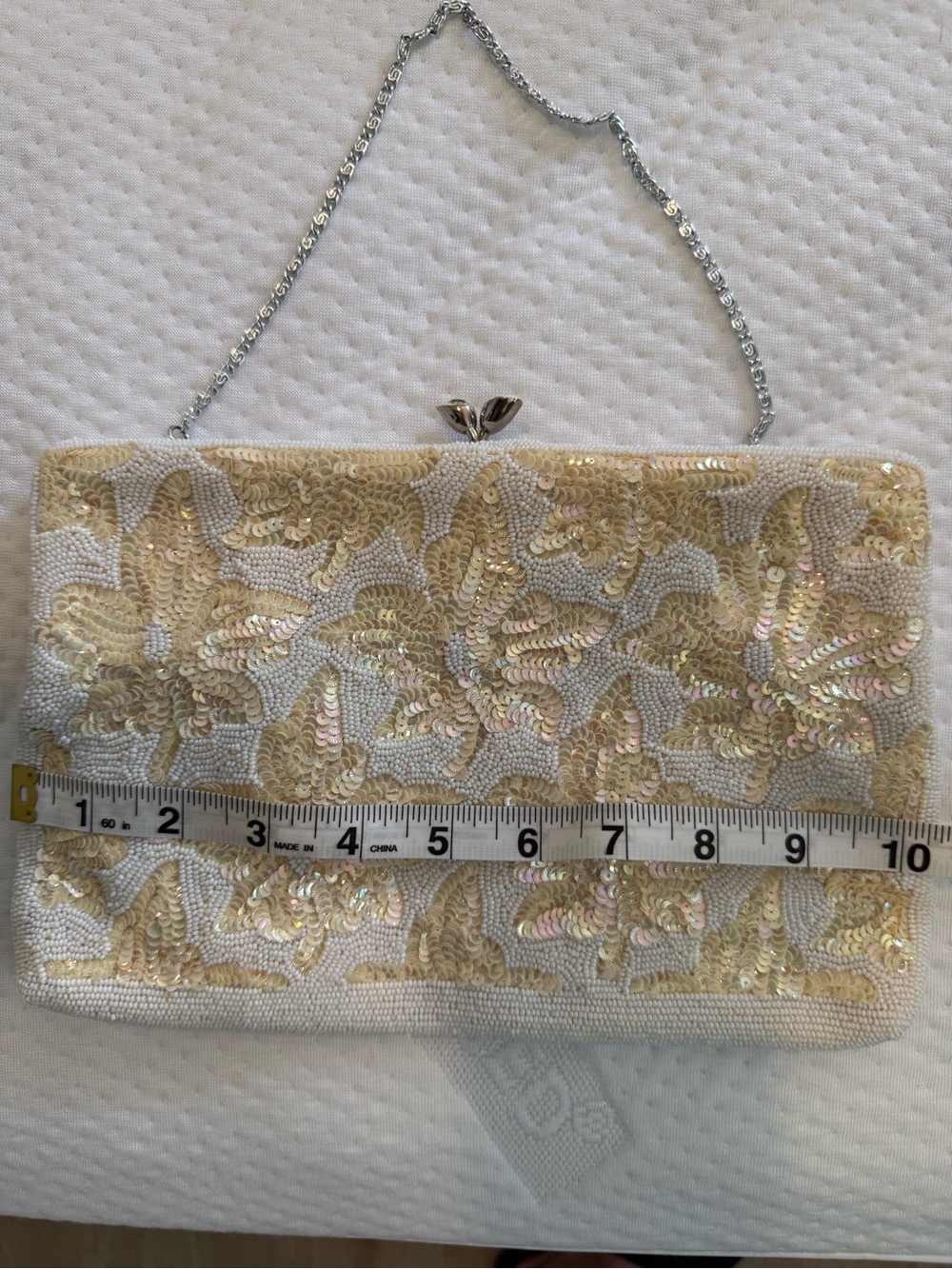 Cream and white vintage Warborg Sequin Floral Evening Clutch - Picture 5 of 13